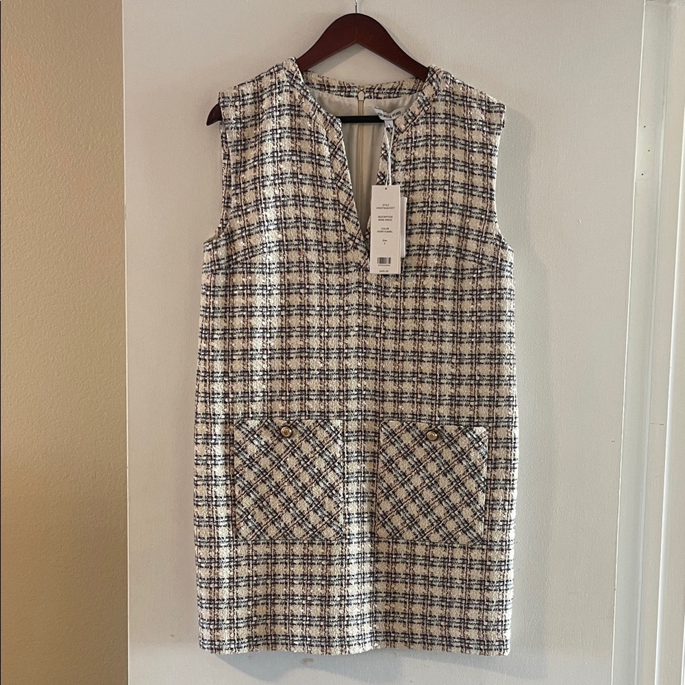 Veronica Beard Plaid Mini Dress in Black and White